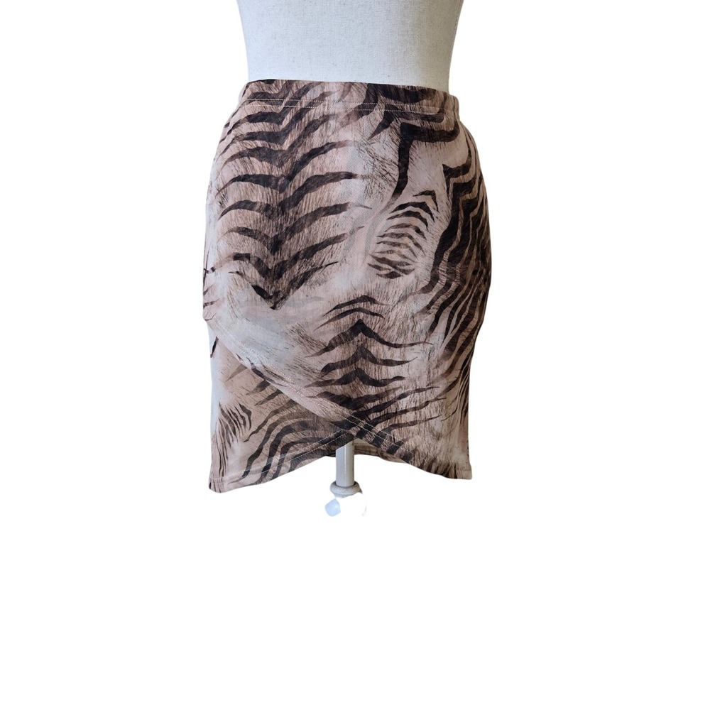 Motel Mini Skirt‎ S Brown Black Animal Print Sheer Overlay Party Club Y2k